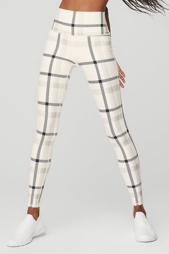 Alo Yoga Airlift High-Midja Magnified Plaid Leggings Dam Vita Svarta | 6724938-RG