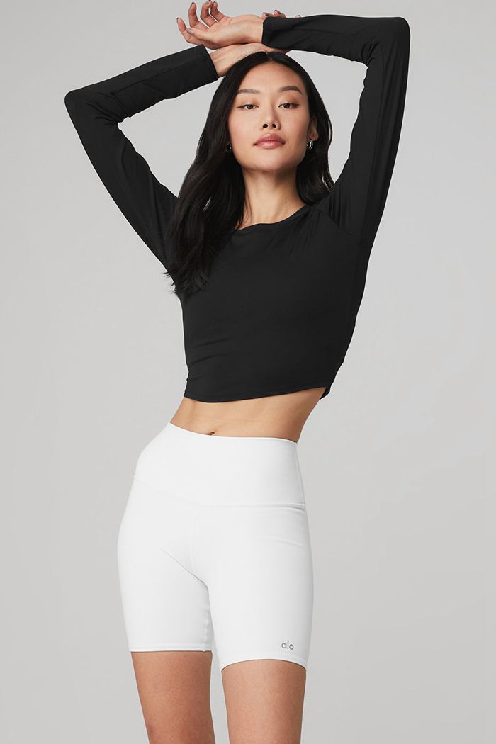 Alo Yoga Alosoft Crop Finesse Long Sleeve Dam Svarta | 9607435-TU