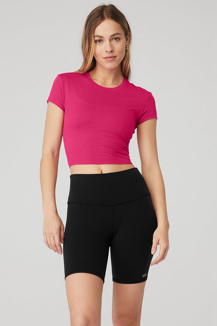 Alo Yoga Alosoft Crop Finesse Short Sleeve Dam Röda | 1238590-XN