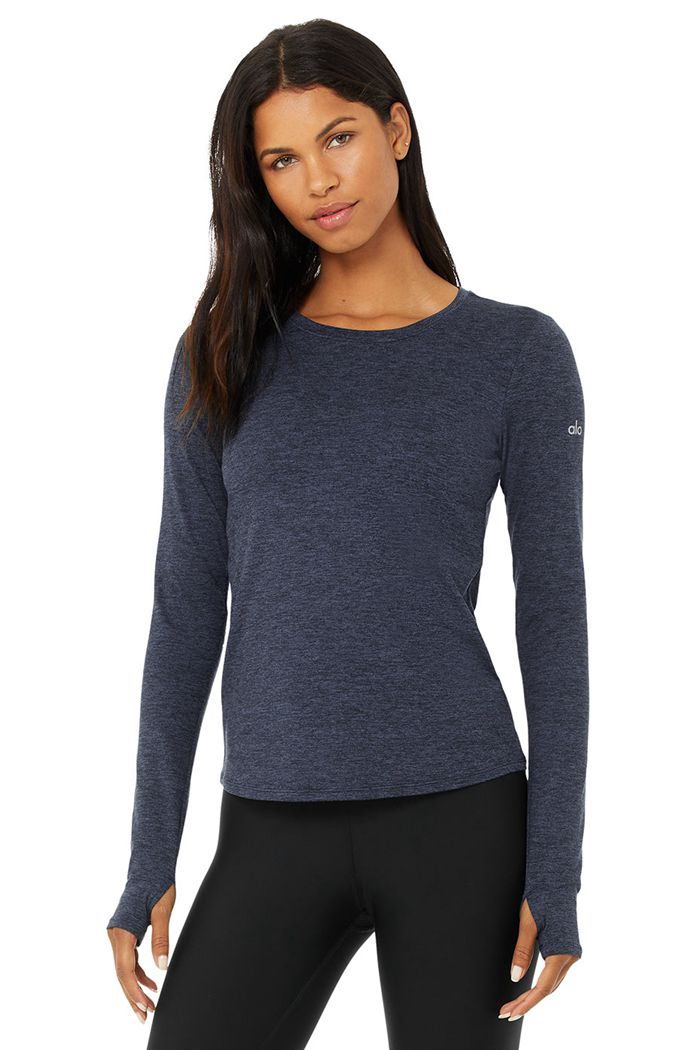 Alo Yoga Alosoft Finesse Long Sleeve Dam Marinblå | 6872531-QG