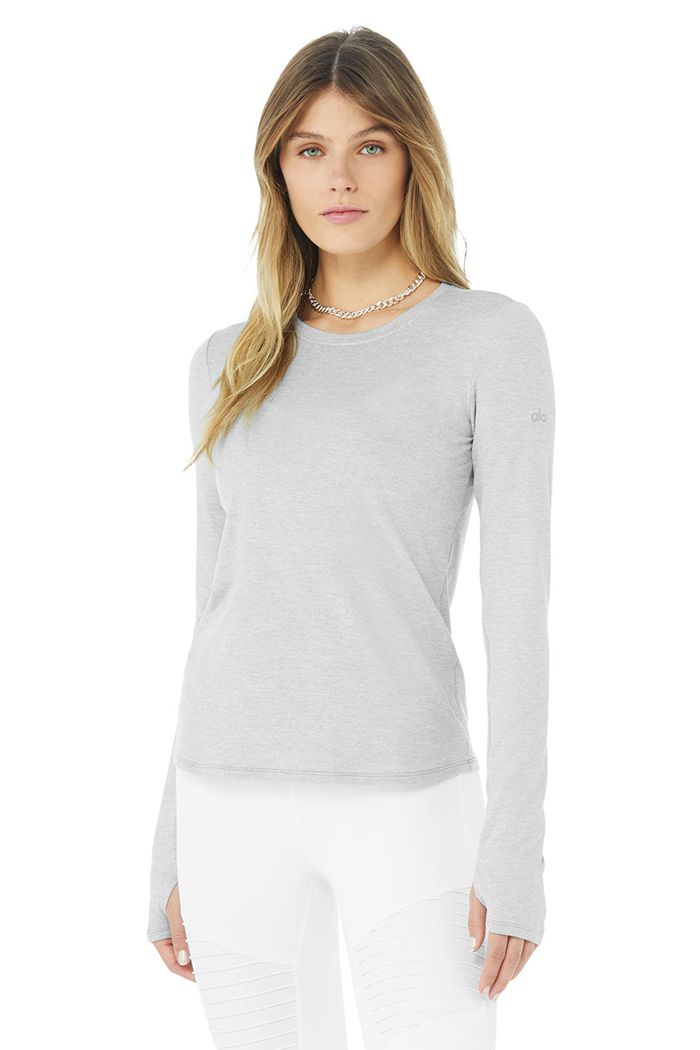 Alo Yoga Alosoft Finesse Long Sleeve Dam Grå | 7251896-VO