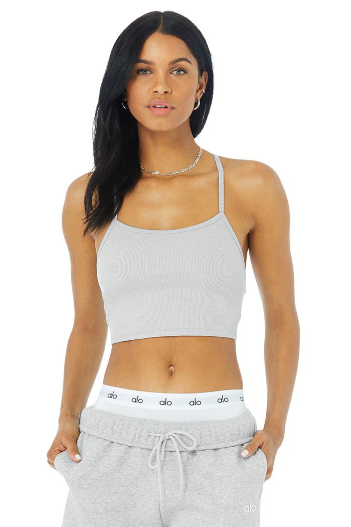 Alo Yoga Alosoft Ribbed Crop Calm Tank Tops Dam Grå | 4271690-GA