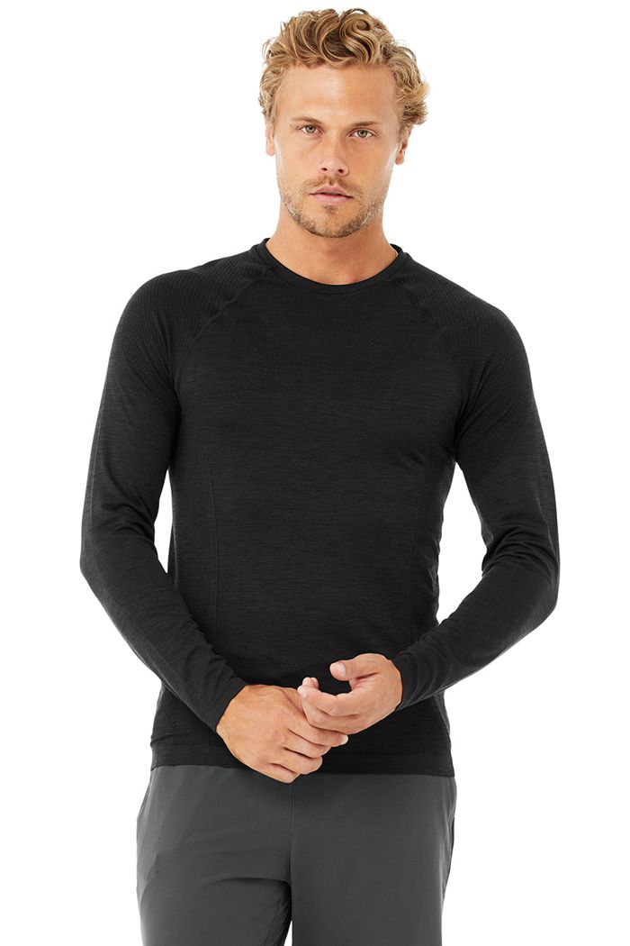 Alo Yoga Amplify Seamless Long Sleeve Herr Svarta | 7325168-AJ