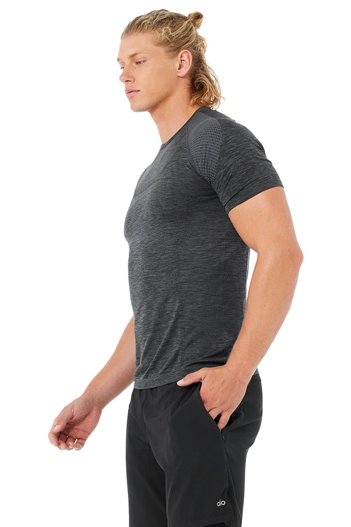 Alo Yoga Amplify Seamless Tee Short Sleeve Herr Svarta | 3017846-YX