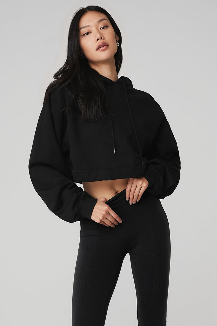 Alo Yoga Bae Hoodie Dam Svarta | 9205748-ZC