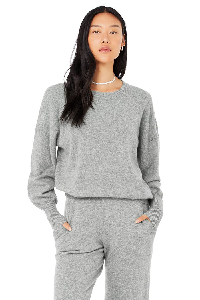 Alo Yoga Cashmere Jet Set Crew Long Sleeve Dam Grå | 1527039-QA