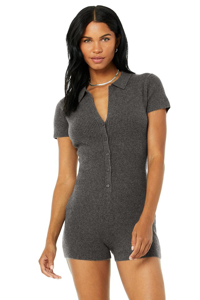 Alo Yoga Cashmere Ribbed Staycation Playsuit Playsuit Dam Grå | 6145289-MK