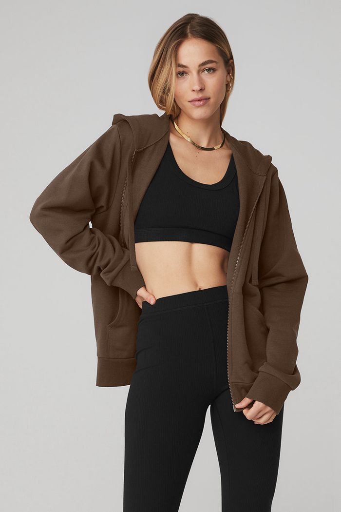 Alo Yoga Everyday Full Zip Hoodie Dam Svarta | 1450389-UV