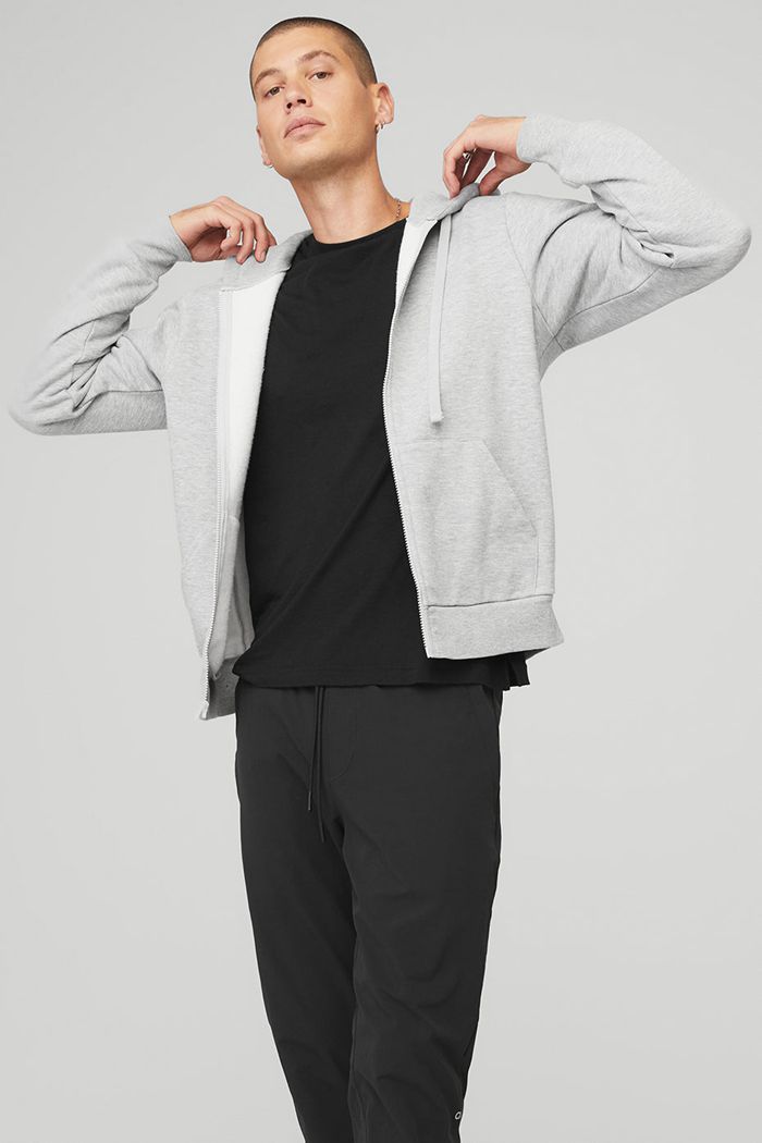 Alo Yoga Everyday Full Zip Hoodie Herr Grå | 2091853-MY