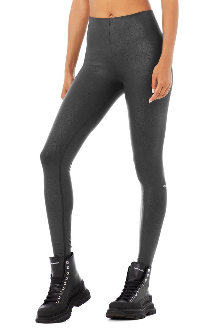 Alo Yoga Faux Läder Airbrush High-Midja Leggings Dam Svarta | 5962310-ZG