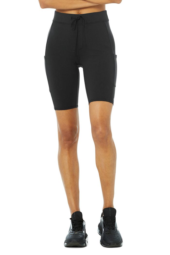 Alo Yoga High-Midja Checkpoint Biker Short Dam Svarta | 7016942-YC