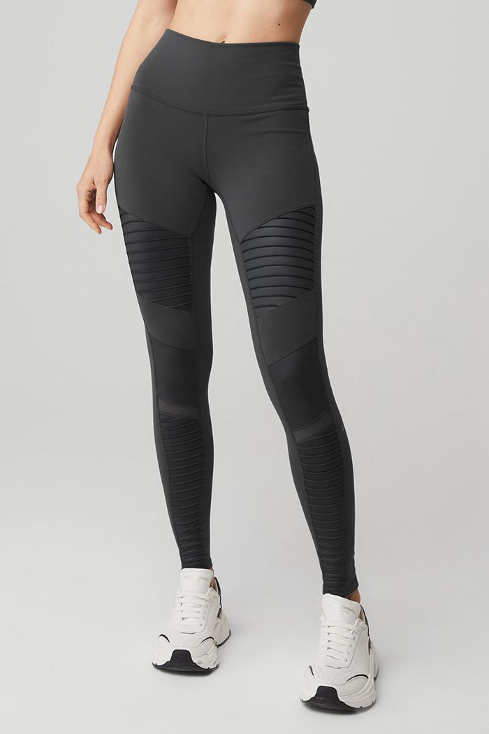 Alo Yoga High-Midja Moto Leggings Dam Mörkgrå | 5037649-KM