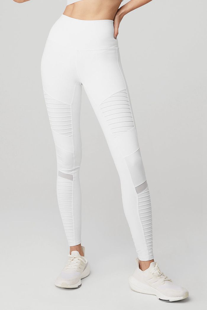 Alo Yoga High-Midja Moto Leggings Dam Vita | 1532096-RG