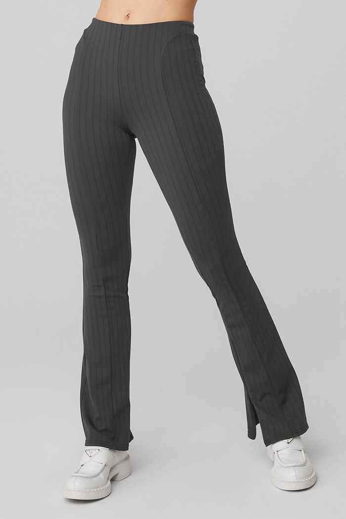 Alo Yoga High-Midja Pinstripe Zip It Flare Leggings Dam Mörkgrå | 9361542-IW