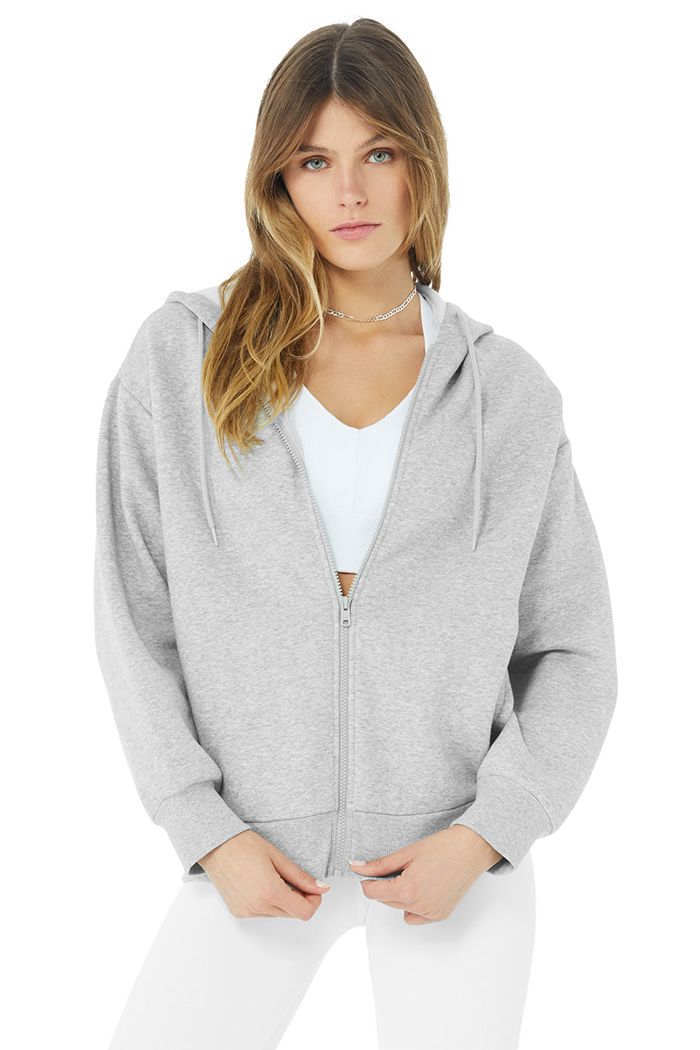 Alo Yoga Hype Full Zip Hoodie Dam Grå | 2139708-NB