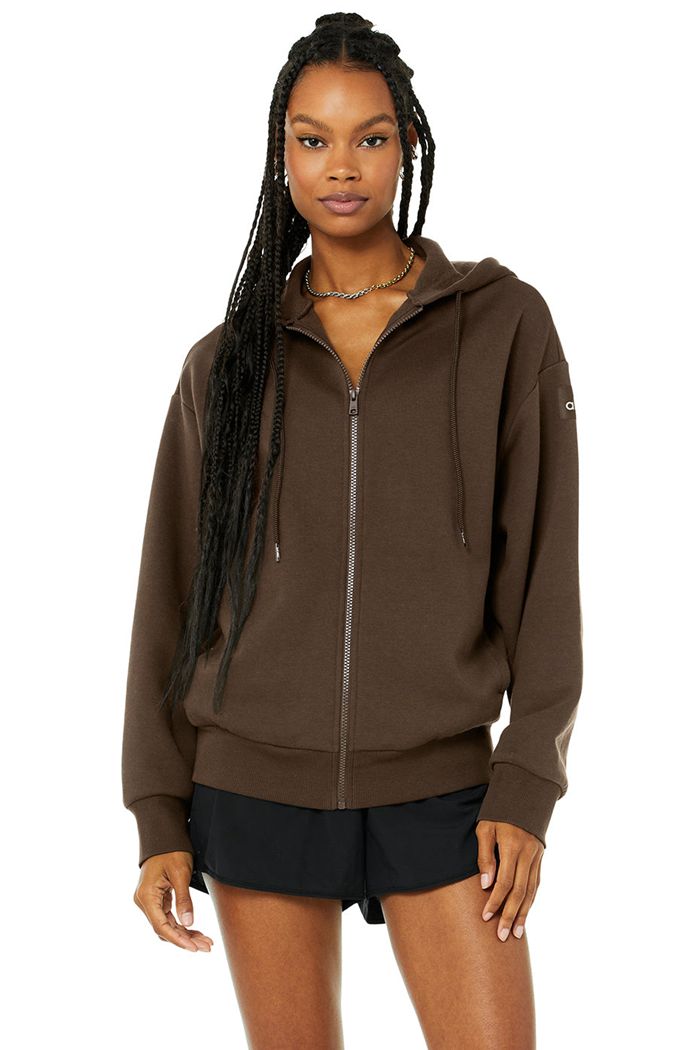 Alo Yoga Hype Full Zip Hoodie Dam Svarta | 3964520-AG