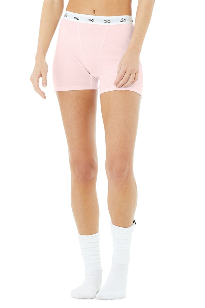 Alo Yoga Icon Ribbed Boy Short Dam Rosa | 3824109-OJ