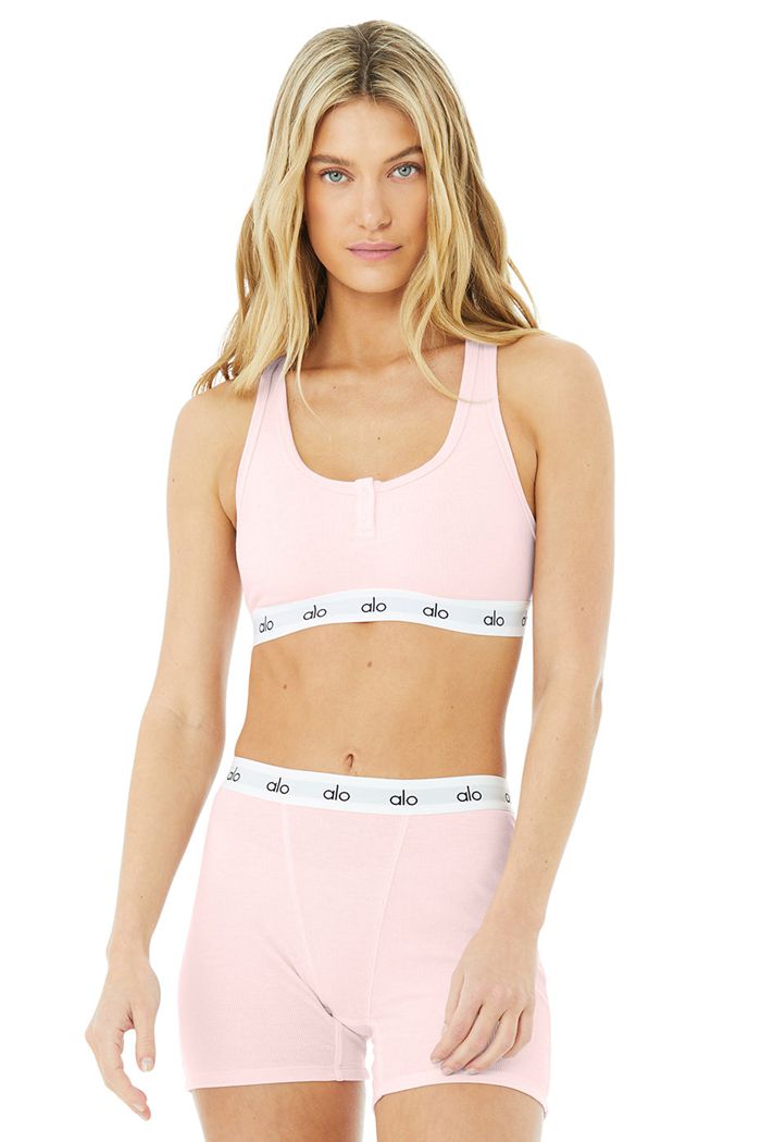 Alo Yoga Icon Ribbed Henley BH Dam Rosa | 6472530-CP