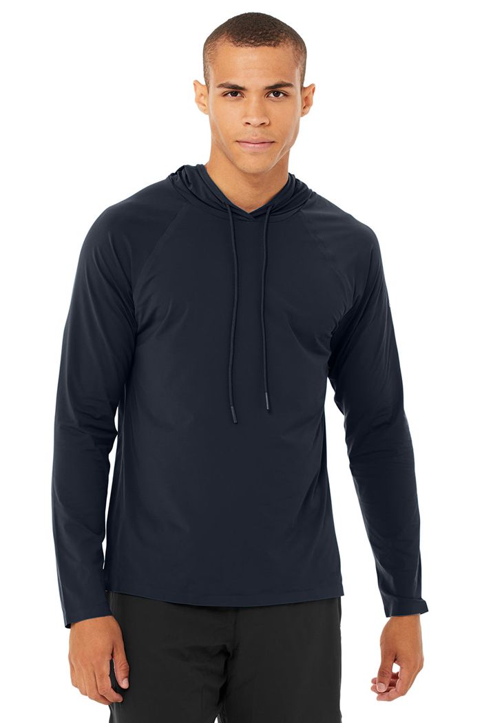 Alo Yoga Idol Hooded Runner Hoodie Herr Marinblå | 5832419-IV