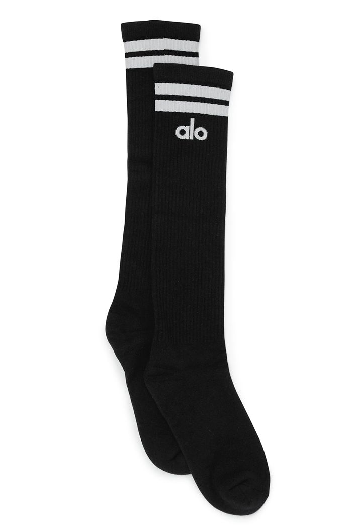 Alo Yoga Knee-High Throwback Strumpor Dam Svarta Vita | 8165243-RL