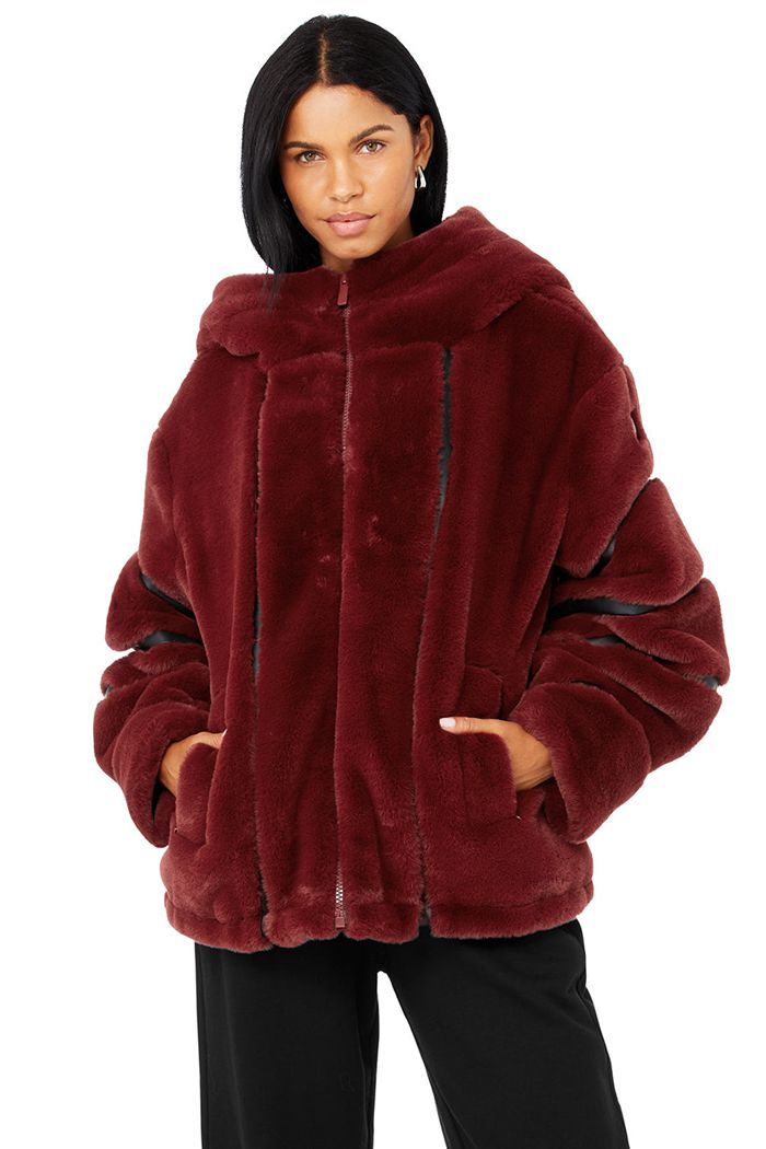 Alo Yoga Knock Out Faux Fur Jacka Dam Röda | 7425631-NL