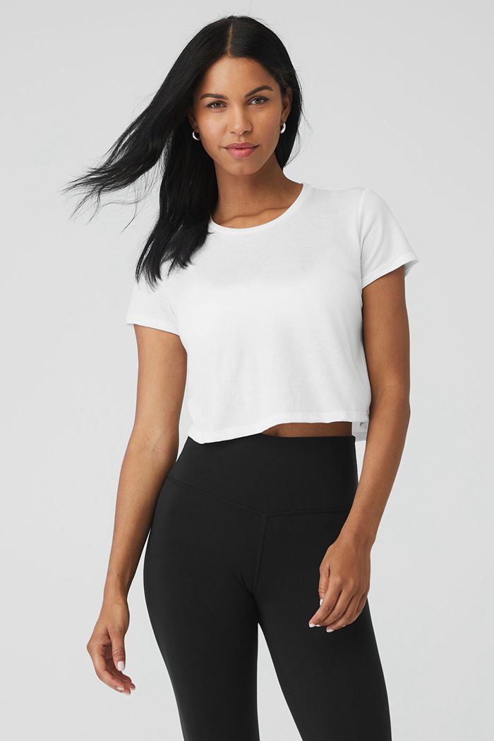 Alo Yoga Laid Back Tee Short Sleeve Dam Vita | 4120687-HO