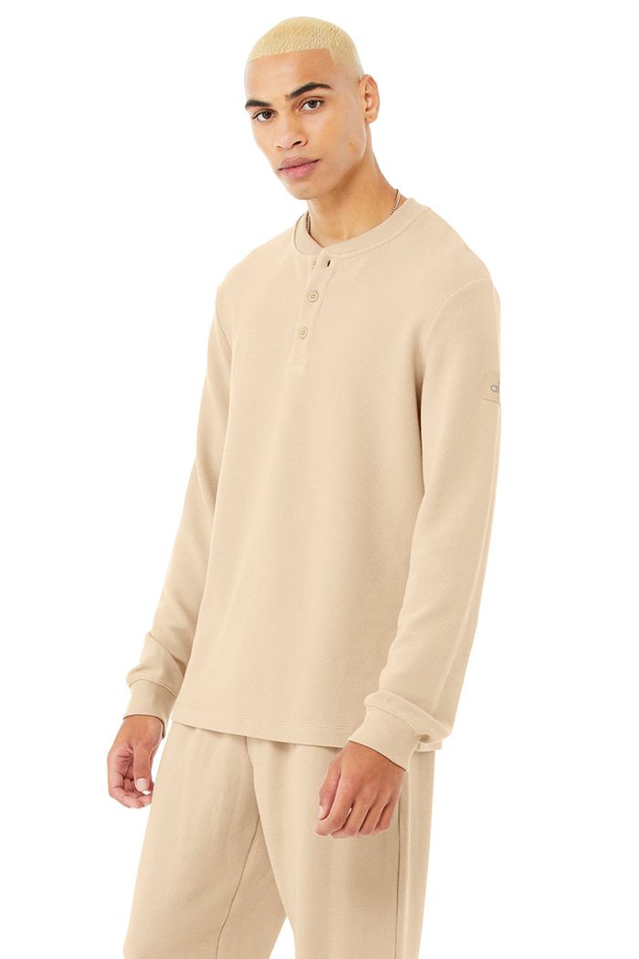 Alo Yoga Micro Waffle Fast Break Henley Long Sleeve Herr Bruna | 5430719-RM