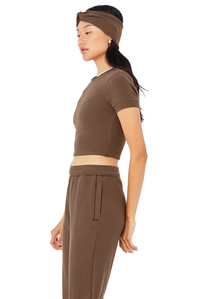 Alo Yoga Micro Waffle Sierra Short Sleeve Dam Bruna | 8576943-MP