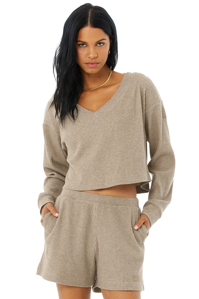 Alo Yoga Muse V-Neck Sweatshirt Dam Bruna | 2485603-DU