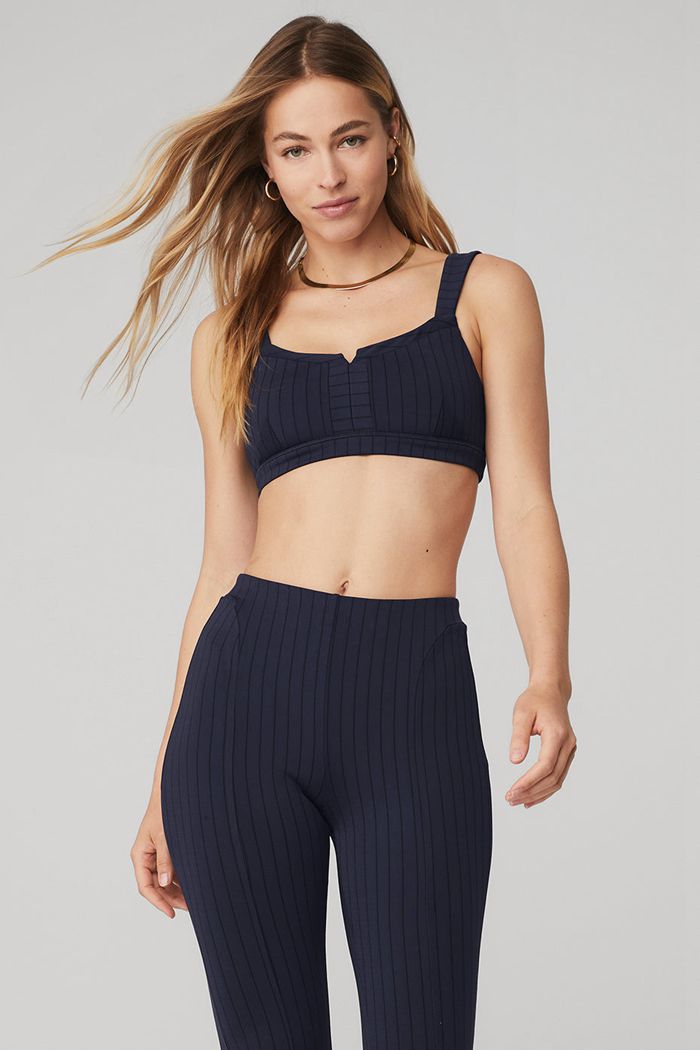 Alo Yoga Pinstripe Jacquard Captivate BH Dam Svarta | 5043896-BO