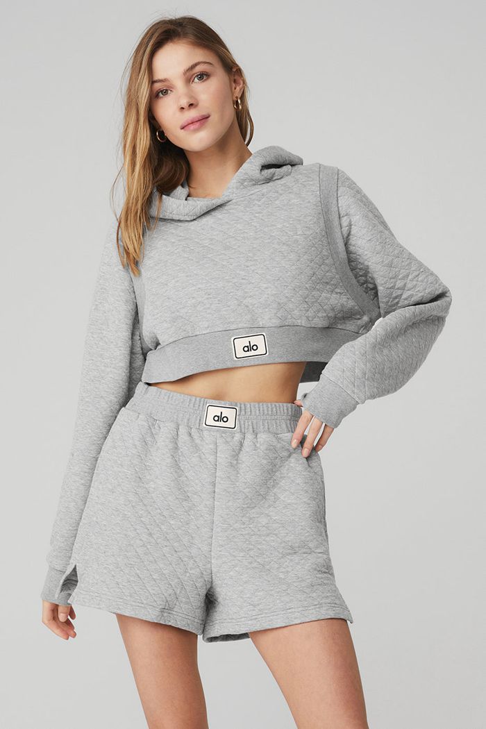 Alo Yoga Quilted Cropped Arena Hoodie Dam Grå | 2871096-WV