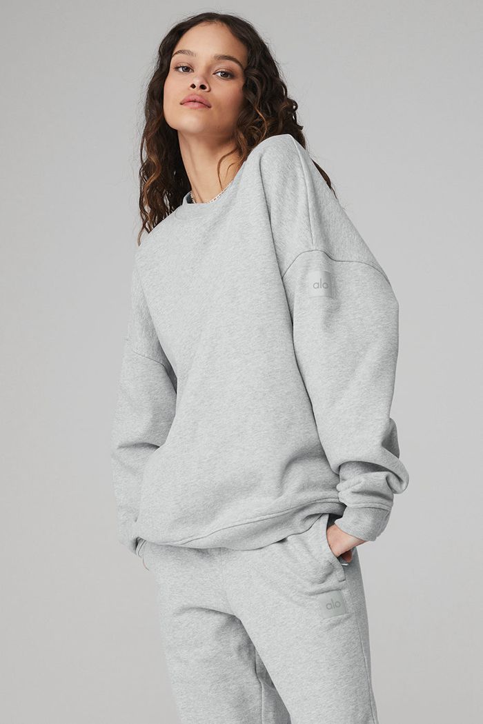 Alo Yoga Renown Crew Neck Sweatshirt Dam Grå | 7209346-EP