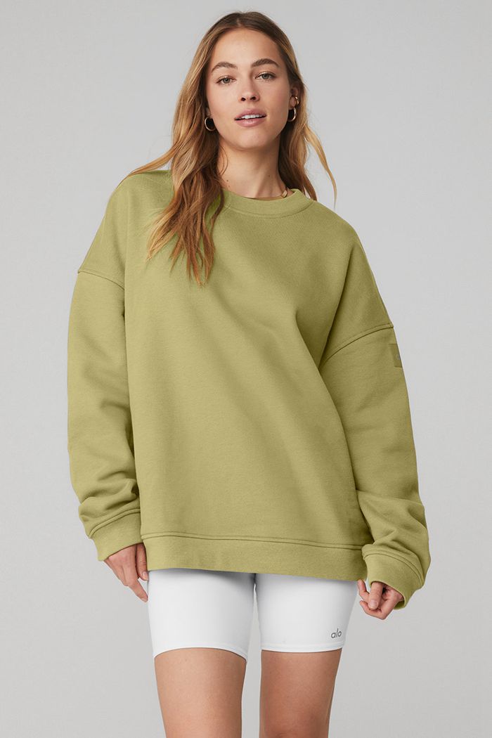 Alo Yoga Renown Crew Neck Sweatshirt Dam Gröna | 9860751-PD