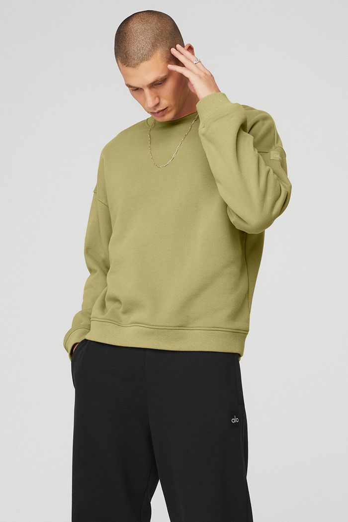 Alo Yoga Renown Crew Neck Sweatshirt Herr Gröna | 1270486-JS