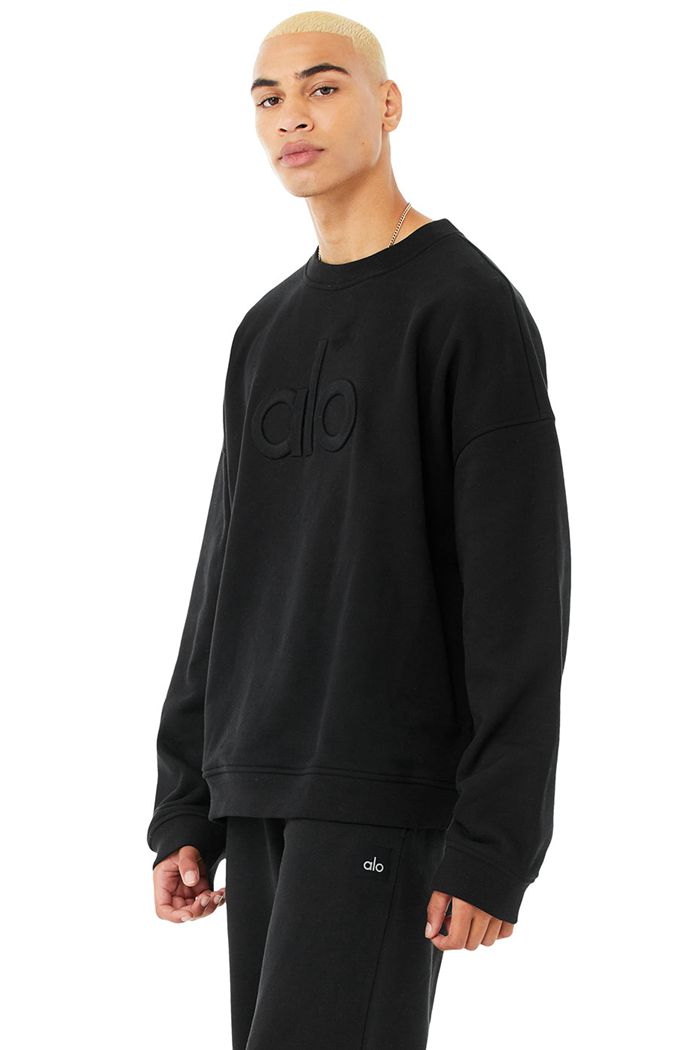 Alo Yoga Renown Heavy Weight Emblem Crew Neck Sweatshirt Herr Svarta | 7048962-XT