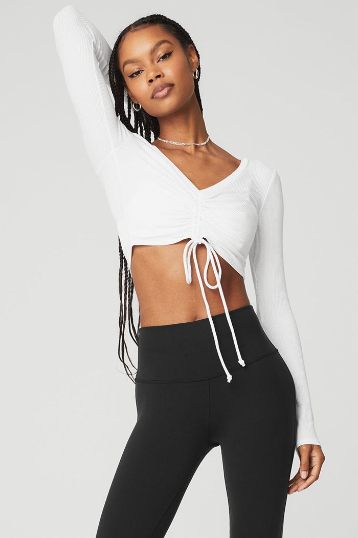 Alo Yoga Ribbed Cinch Cropped Long Sleeve Dam Vita | 3421960-VL