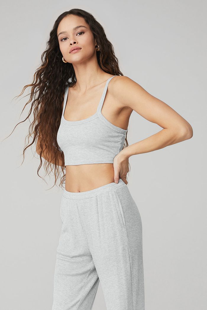 Alo Yoga Ribbed Crop Whisper BH Dam Grå | 6137094-MT