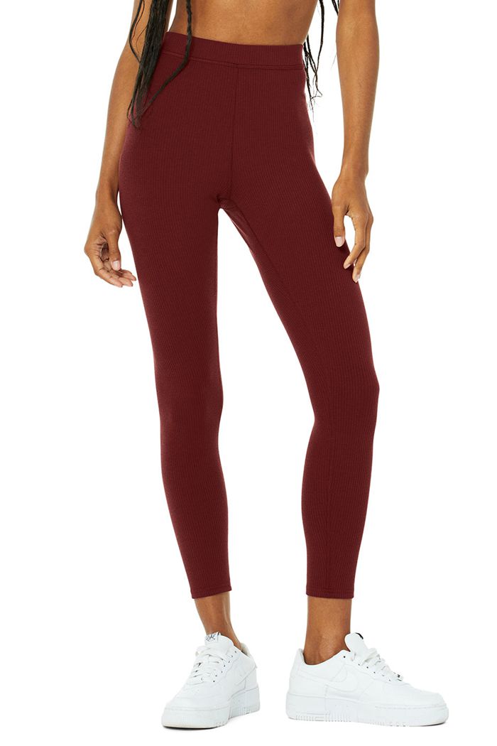 Alo Yoga Ribbed High-Midja 7/8 Blissful Leggings Dam Röda | 7280456-KM