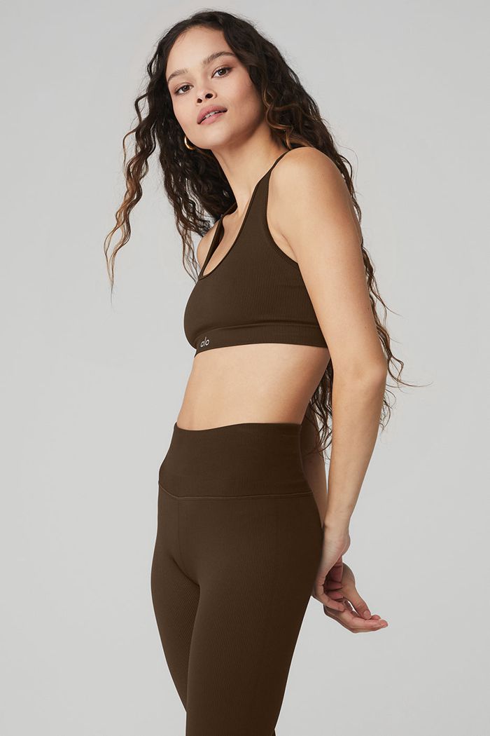 Alo Yoga Seamless Ribbed BH Dam Svarta | 3608917-NO