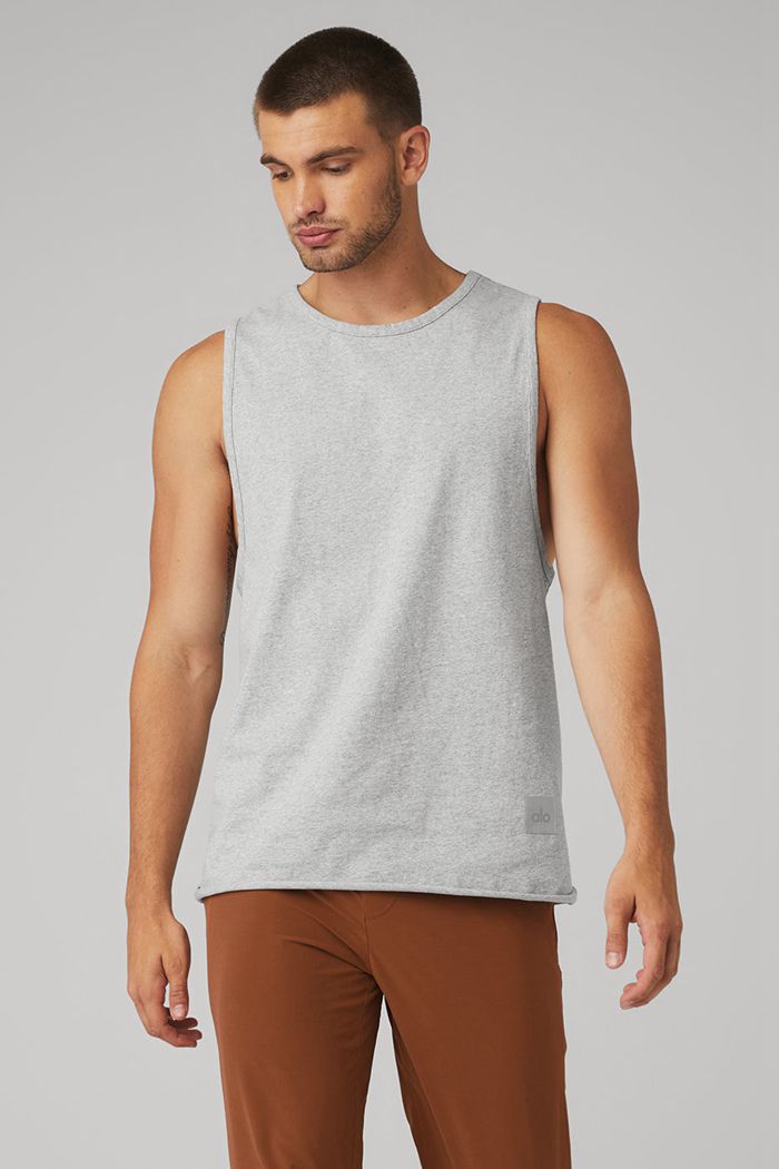 Alo Yoga Society Tank Tops Herr Grå | 0264938-AV