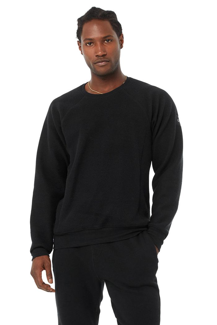 Alo Yoga Triumph Crew Neck Sweatshirt Long Sleeve Herr Svarta | 6052148-GI