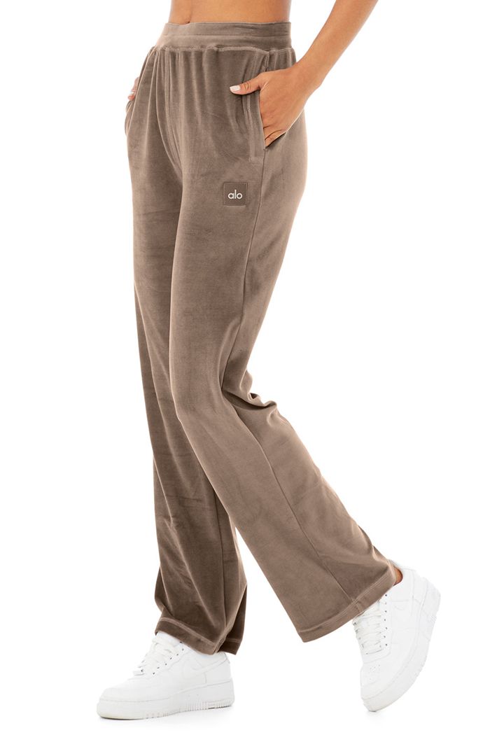 Alo Yoga Velour High-Midja Glimmer Breda Leg Byxor Dam Bruna | 4519802-LG