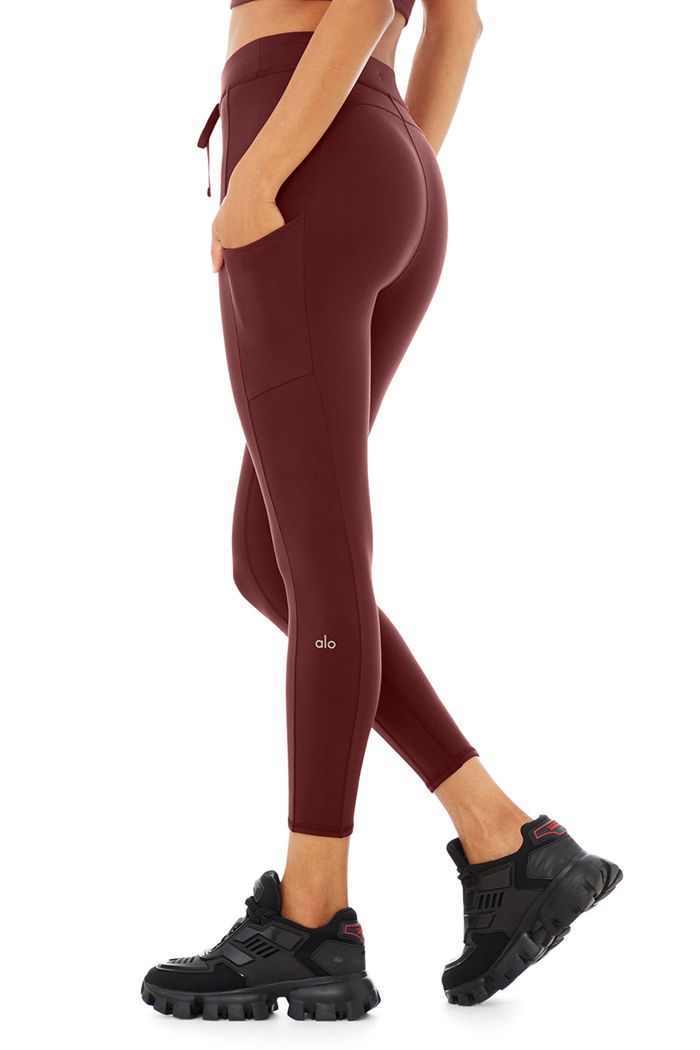 Alo Yoga 7/8 High-Midja Checkpoint Leggings Dam Röda | 9218036-JY