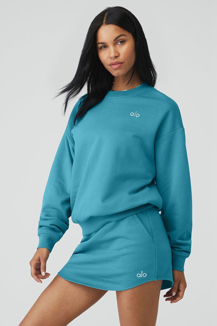 Alo Yoga Accolade Crew Neck Sweatshirt Dam Blå | 3478016-GB