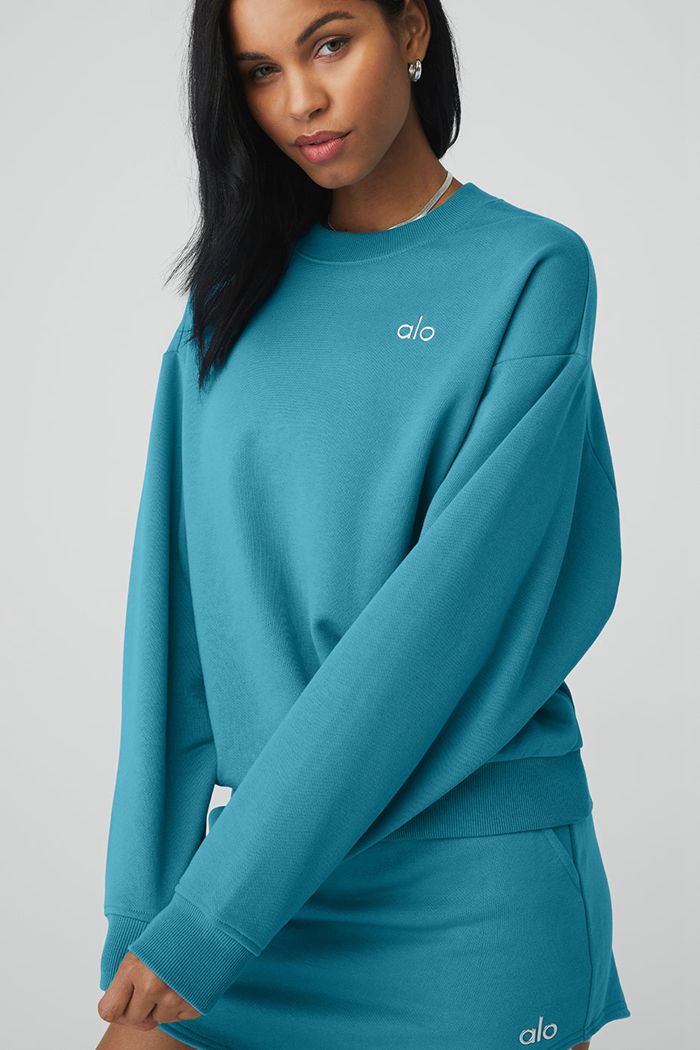 Alo Yoga Accolade Crew Neck Sweatshirt Dam Blå | 3478016-GB