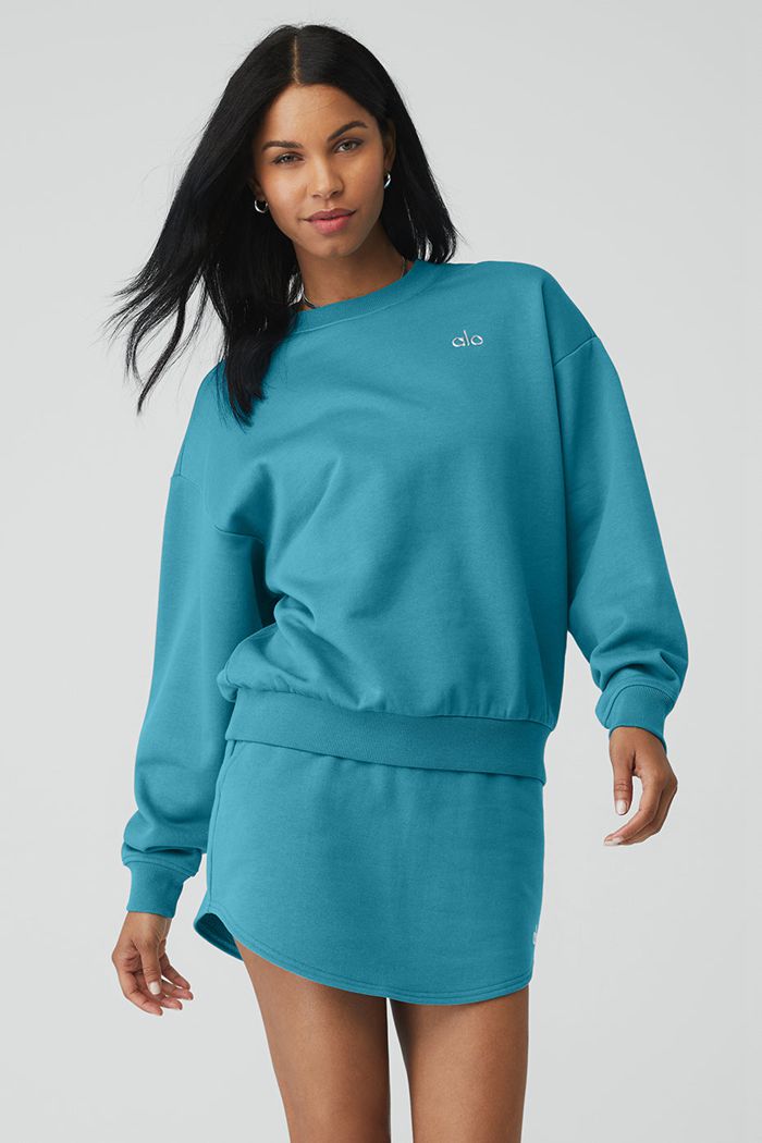 Alo Yoga Accolade Crew Neck Sweatshirt Dam Blå | 3478016-GB