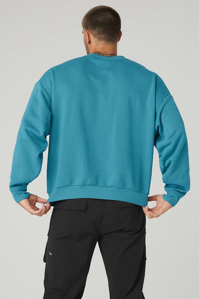 Alo Yoga Accolade Crew Neck Sweatshirt Herr Blå | 1624873-JD