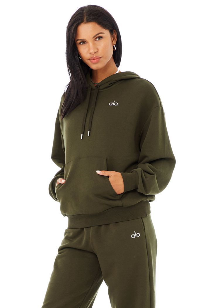 Alo Yoga Accolade Hoodie Dam Mörkolivgröna | 9785316-DS