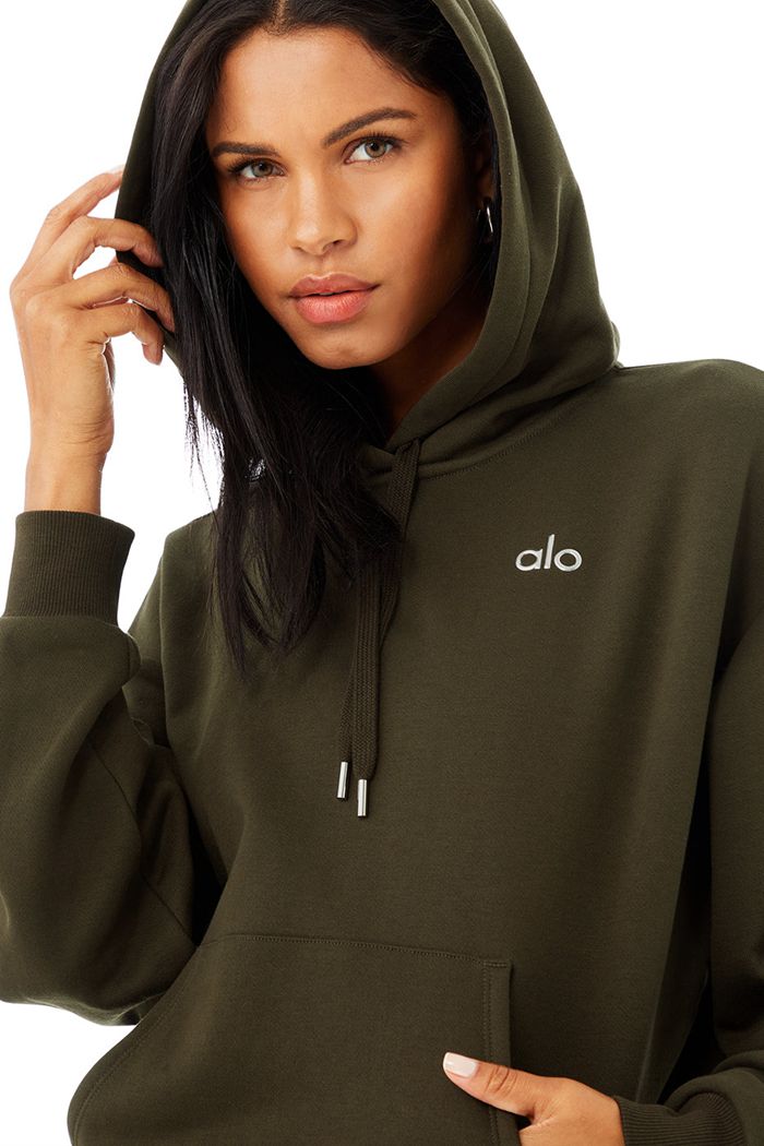 Alo Yoga Accolade Hoodie Dam Mörkolivgröna | 9785316-DS