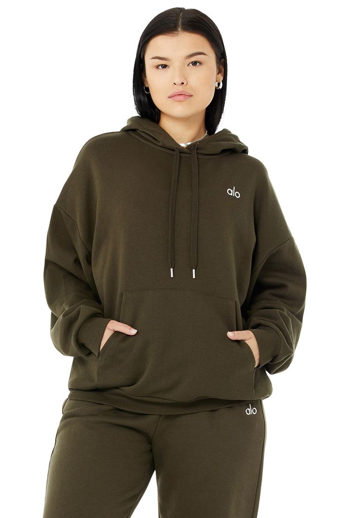 Alo Yoga Accolade Hoodie Dam Mörkolivgröna | 9785316-DS